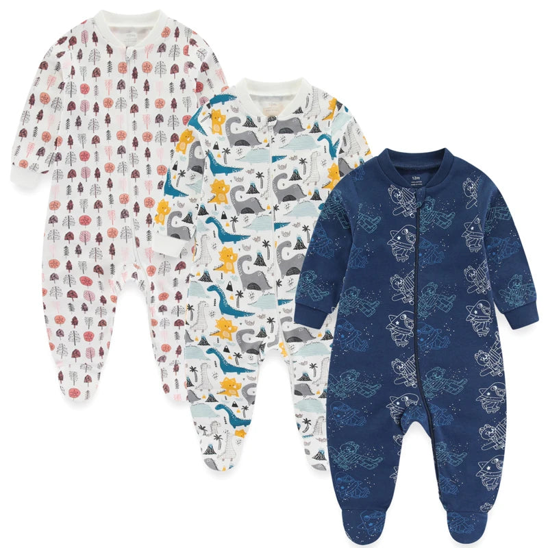 Cotton Baby Girl Clothes 3Pieces Cartoon New Born Baby Boy Clothes Sets Long Sleeve Autumn Footie Jumpsuits Zipper Spring Bebes