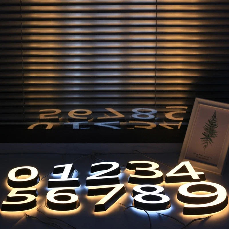 Custom LED House Number Outdoor Waterproof 3D Acrylic Illuminated House Sign Modern Residential Door Plates Lighted House Number