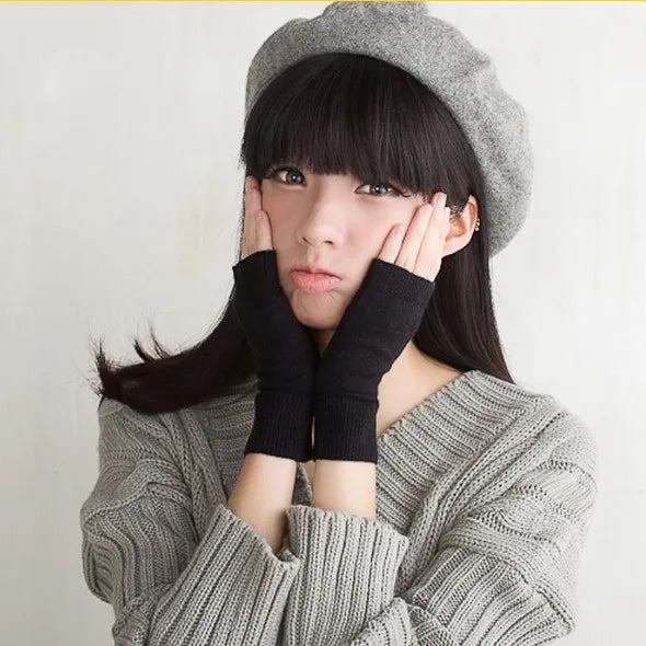 Mittens 2022 Winter Knitted Arm Fingerless Warm Gloves Solid Color Fingerless Soft Gloves for Women Girl Keep Hands Warm