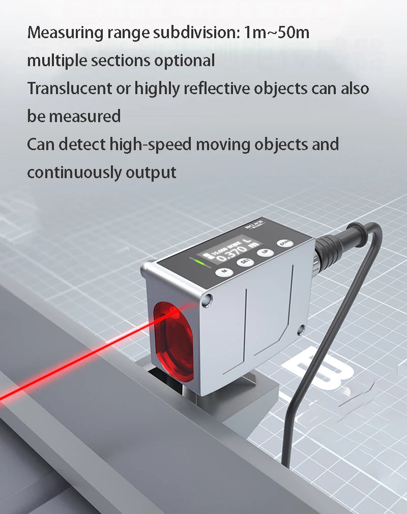 50m long distance laser displacement ranging sensor TOF photoelectric switch RS485 communication analog quantity