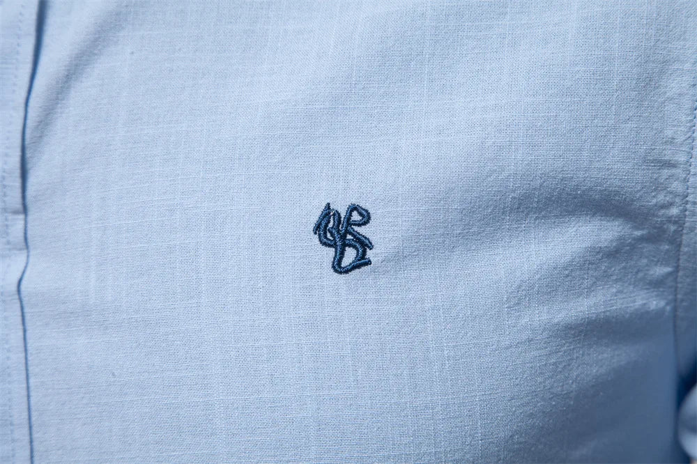 2025 New 100% Cotton Linen Shirt Men Embroidery Brand Shirts Tops High Quality Long Sleeve Button Down Casual Blouses