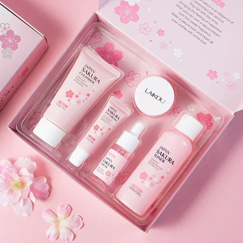 LAIKOU Sakura Kit Skin Care Sets Moisturizing and Reducing Fine Lines Cleansing Pore Product 5-Piece Korean Valentine's Day Gift