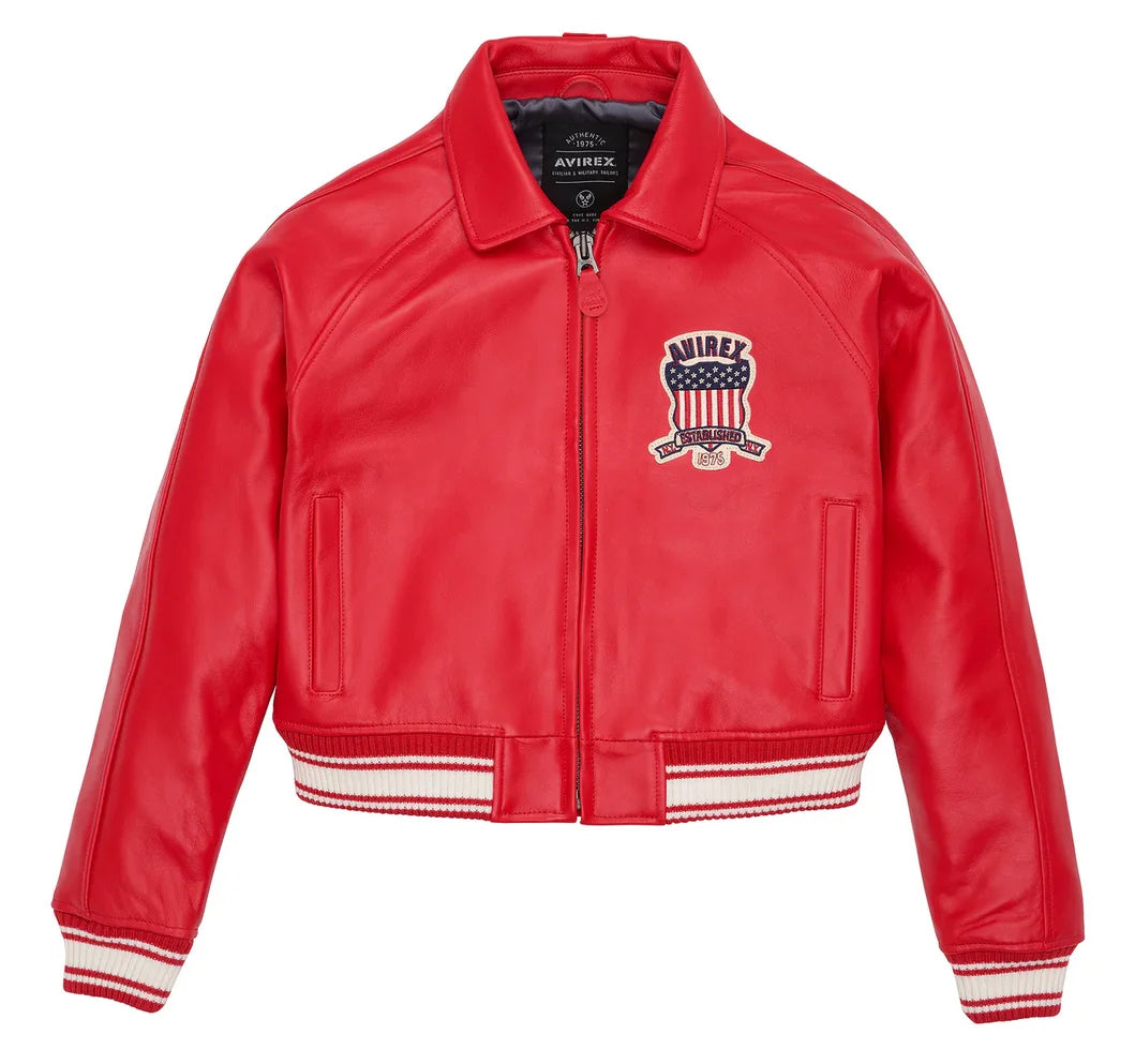 Avirex Spring 2024 New Listing Bomber Flight Suit Jacket 100% European Antique Sheepskin Classic Women's Pink Leather coat tops