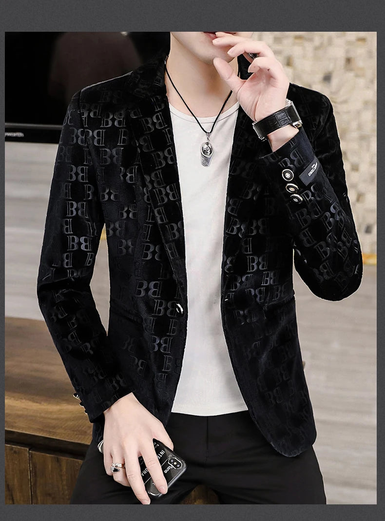 Spring New Men's Blazer Fashion Casual Boutique Business Bronzing Design Letter printing Suit  Male Slim Fit Blazers Jacket Coat