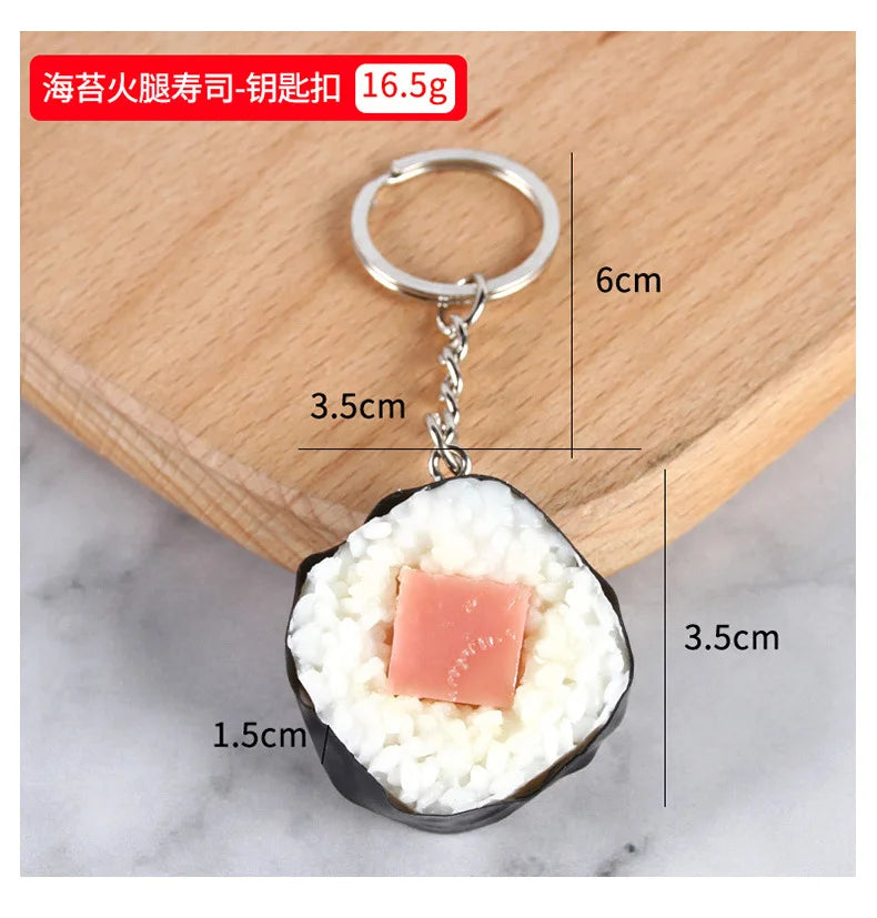 Stall wholesale key chain Japanese fake salmon sushi roll simulation food key chain pendant creative gift food play model K4920