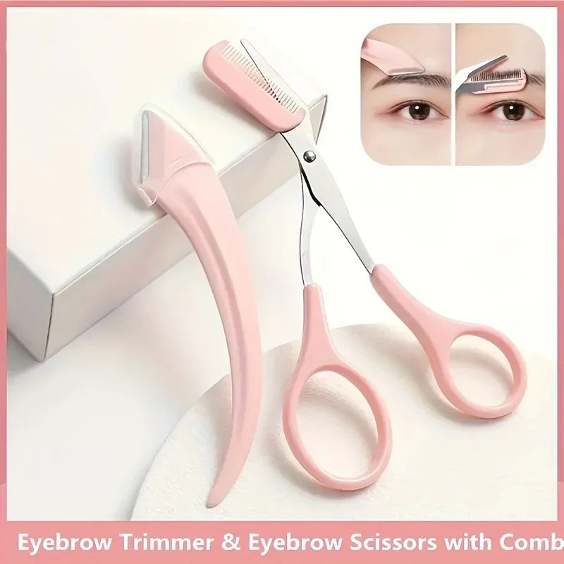1Pcs/2Pcs/3Pcs Crescent Moon Eyebrow Trimmer Set, Stainless Steel Curved Eyebrow Razor Eyebrow Scissors With Comb
