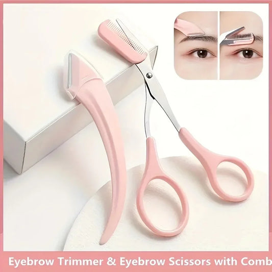 1Pcs/2Pcs/3Pcs Crescent Moon Eyebrow Trimmer Set, Stainless Steel Curved Eyebrow Razor Eyebrow Scissors With Comb