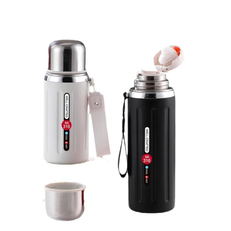 316 Insulated Water Bottle Double-Wall Vacuum Insulated Reusable Cup with Leak-Proof Flip-Top Lid & Strap for Outdoor Gym