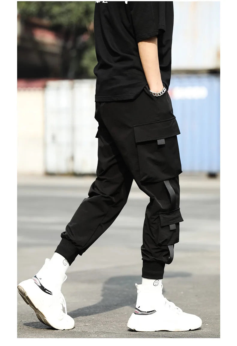 2024 Spring Autumn New Men's Korean Fashion Multi-pocket Loose Ins Nine-minute Drawstring Leg Work Pants Casual Daily Sweatpants