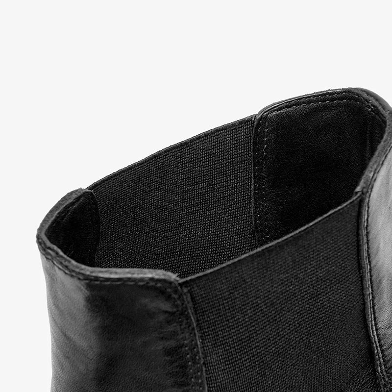 BEAUTODAY Ankle Boots Women Genuine Horse Leather Chelsea Booties Round Toe Elastic Band Vintage Ladies Shoes Handmade 03D64