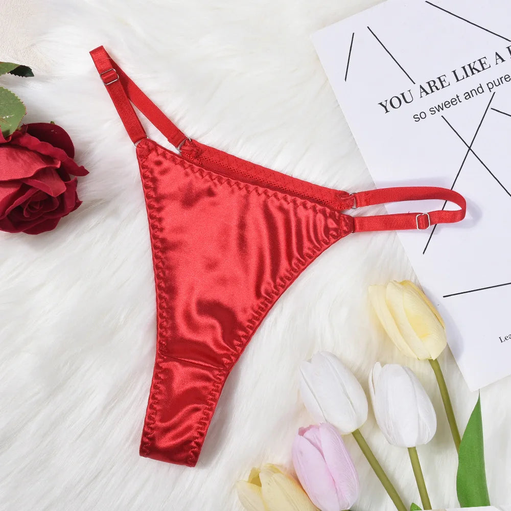 Lingerie's new hot selling European and American lingerie with exquisite bow and hollow out sexy three piece set with steel ring