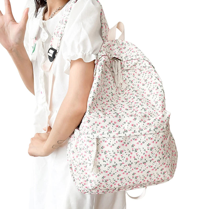 Student School Backpack Floral White School Bags For Teenage Girls Cute Women's Backpack Book Bag Nylon Rucksack