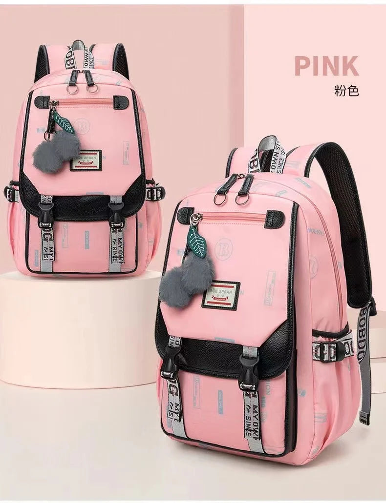 Large School Bags for Teenage Girls Canvas Schoolbag Student Book Bag Fashion Black Pink Teen School Backpack