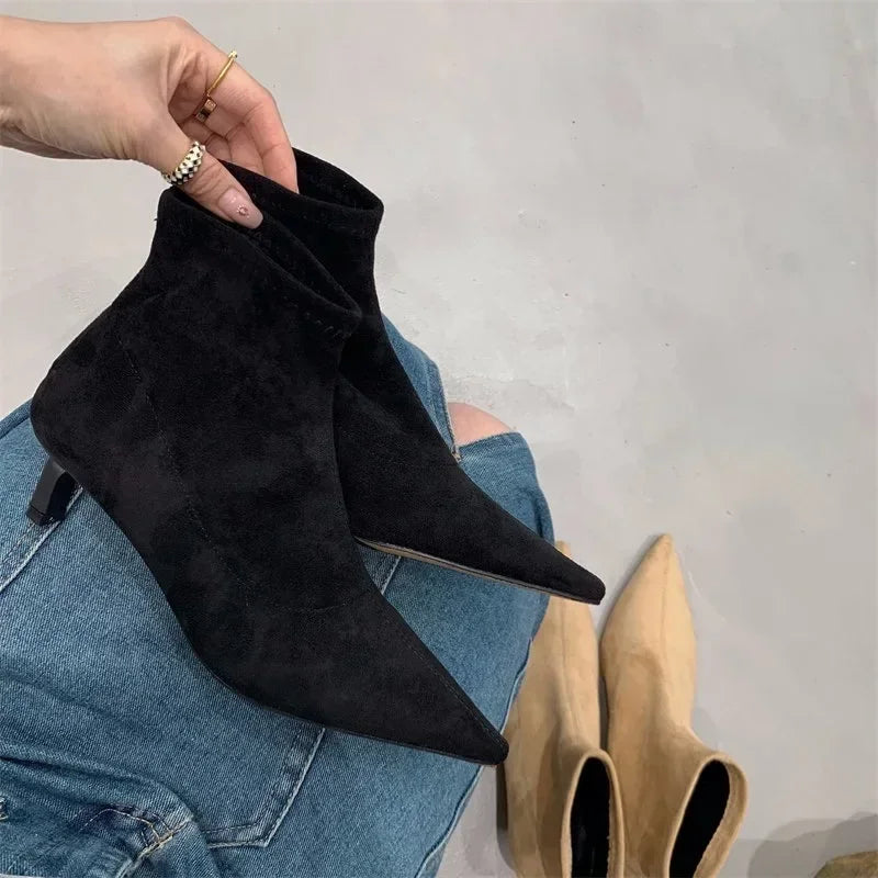 Shoes for Women 2026 High Quality Elegant Ankle Women's Boots Fashion Back Zipper Solid Office and Career Sexy Pointed Toe Boots