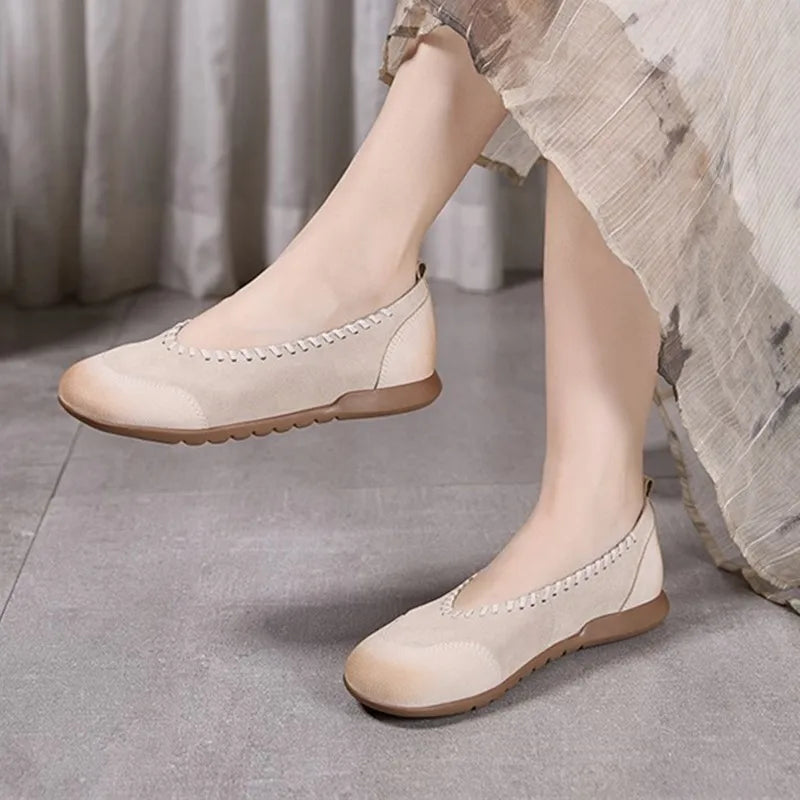 Women's Flat Shoes - 2026 New Style Leather Casual Fashion Single Shoes - Women's Wide-Toe Comfortable Mom Shoes Loafers Women
