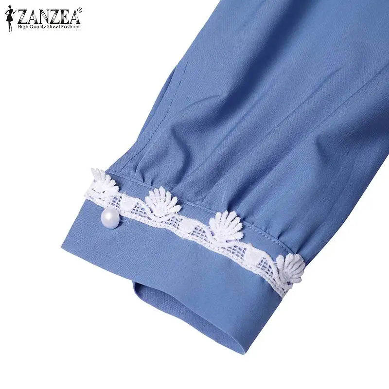 Autumn Lace Crochet Maxi Dress ZANZEA Muslim Turkey Abaya Elegant Loose Vestidos Women Long Sleeve O Neck IsIamic Robe Kaftan