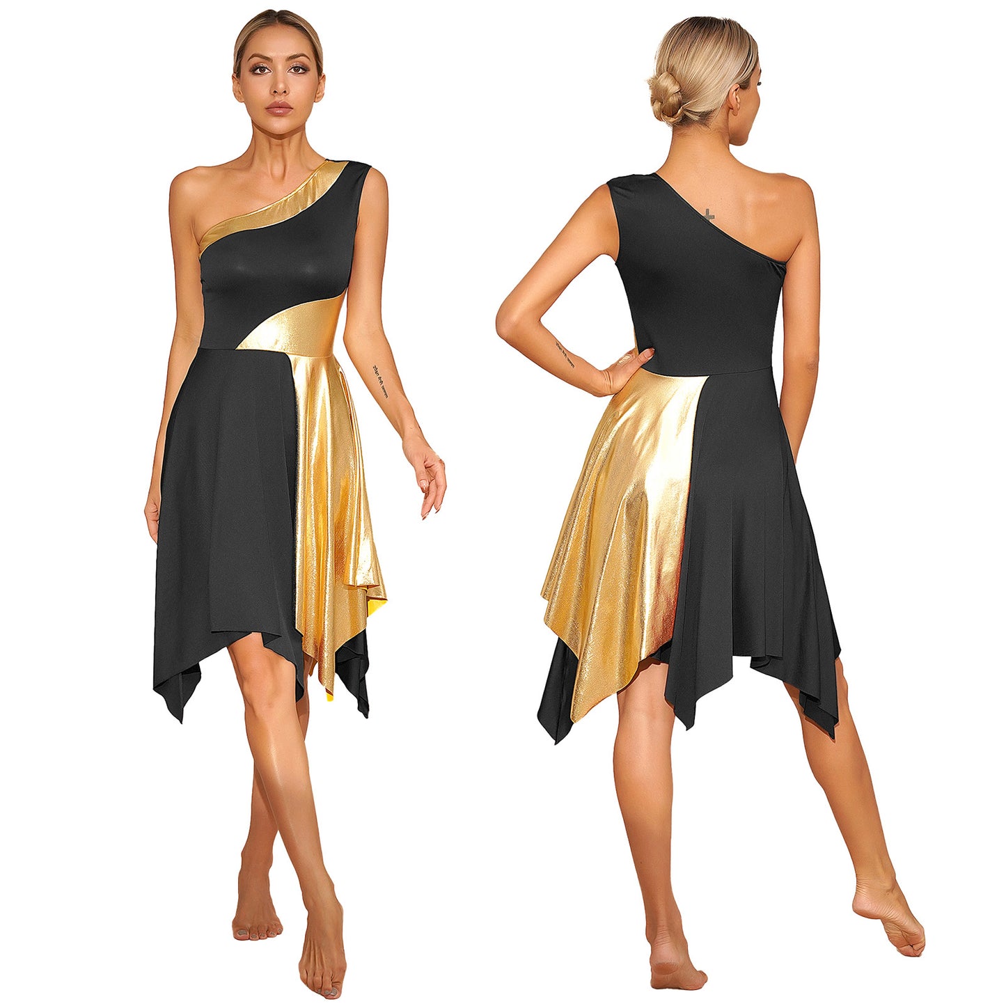 Women Church Choir Worship Praise Dress Modern Lyrical Dance Performance Costume One Shoulder Irregular Hem Dresses Dancewear