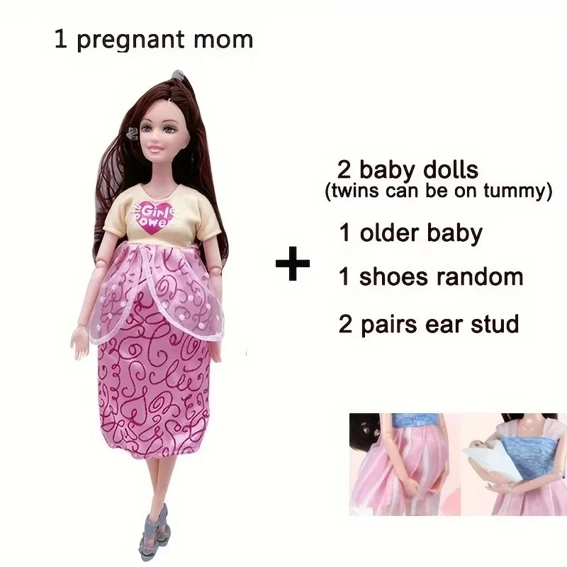 Pregnant Doll Have a Baby in Her Tummy Mom Doll Pregnant Mom Toy with 2 Baby Dolls Playsets Accessories for Girls Boys Gift