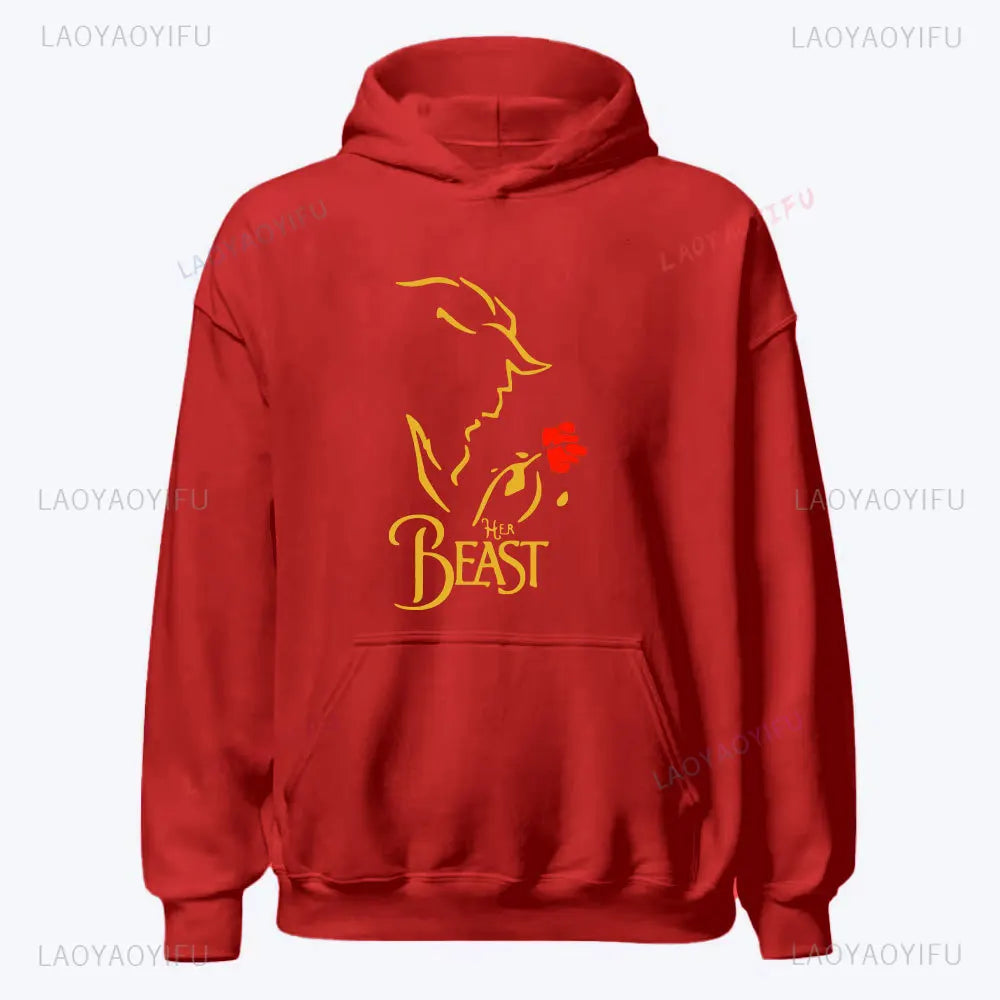 I'm Her Beast I'm His Beauty Print Sweatshirts Couple Matching Hoodies Men Women Long Sleeve Hooded Luminous Lover Hoodie