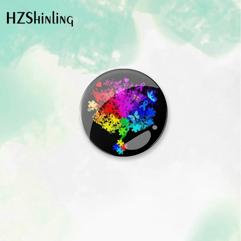2023 New Autism Awareness Tree Love Support Pattern round Button Badge Brooch For Clothes Backpack Decoration Pin Jewelry