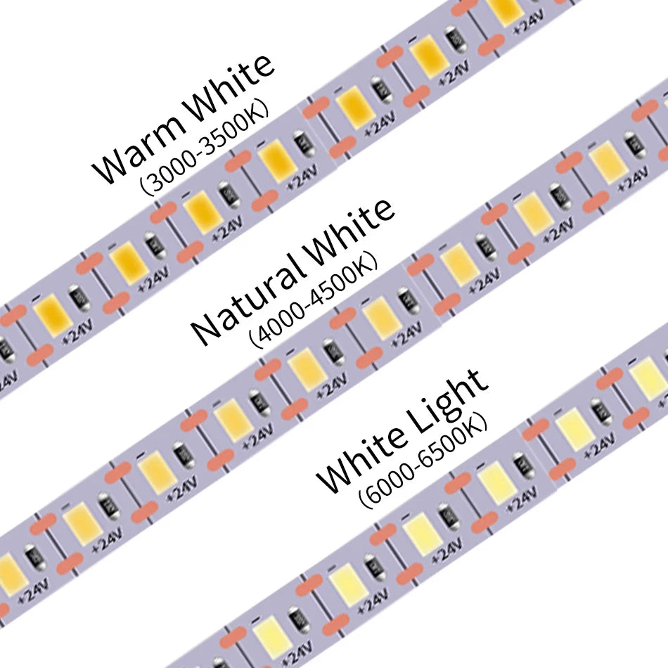2835 LED Strip light 24V 120LEDs/m 1 LED Cut Super Bright  5mm 8mm PCB Flexible Tape LED Light  White/Natural White 1-10M
