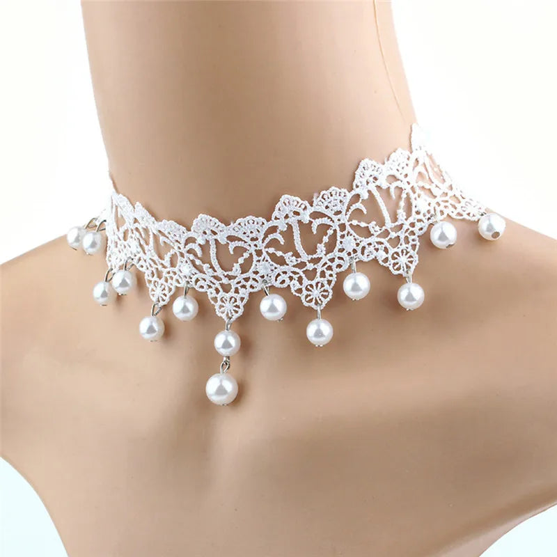 Creative Trendy Lace Pearl Necklace Romantic Jewelry Accessory for Women