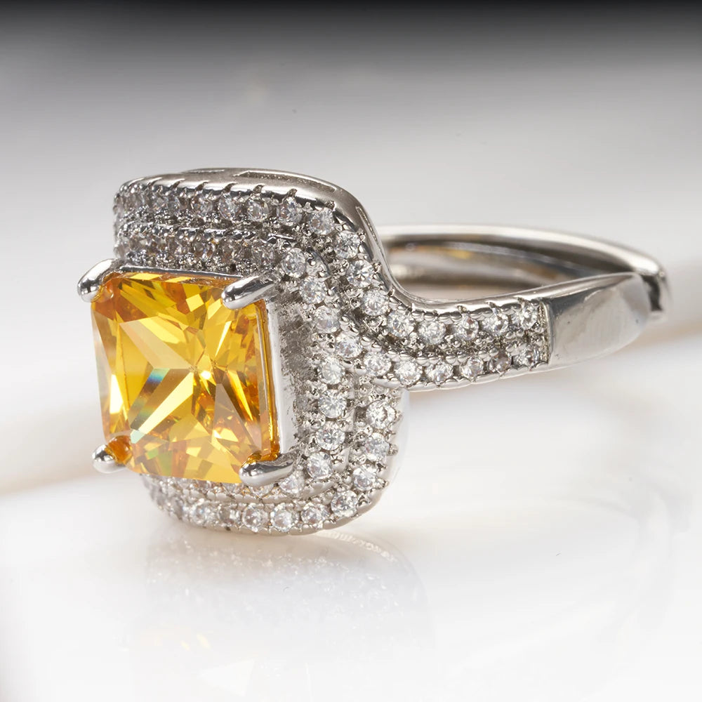 Sterling Rings For Women Yellow Stone Luxury Wedding Engagement White Gold Plated Fine Jewelry Dating Gift Drop Shipping