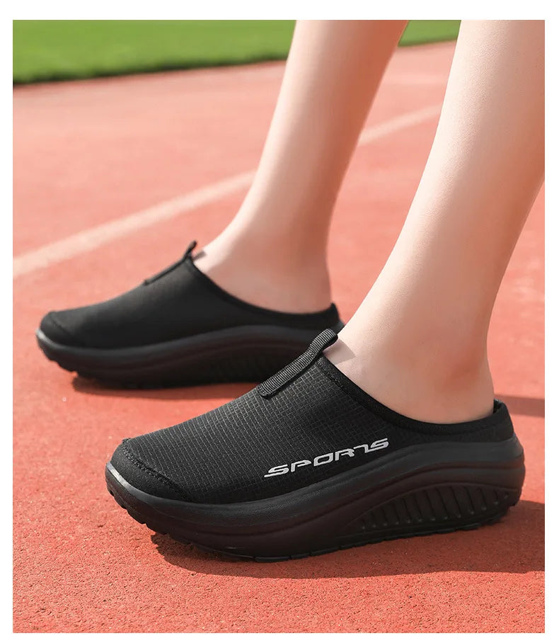 Ladies' Half Dragged Thick Soled Shoes Are Casual Lightweight and Breathable Increasing The Height for Lazy People To Step On