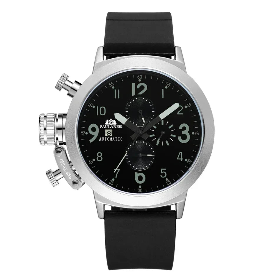 Automatic Watches for Men Mechanical Self Wind Rubber Boat Case Orange Blue Yellow Grey Fashion U Left Hand Reloj Hombre Baratos