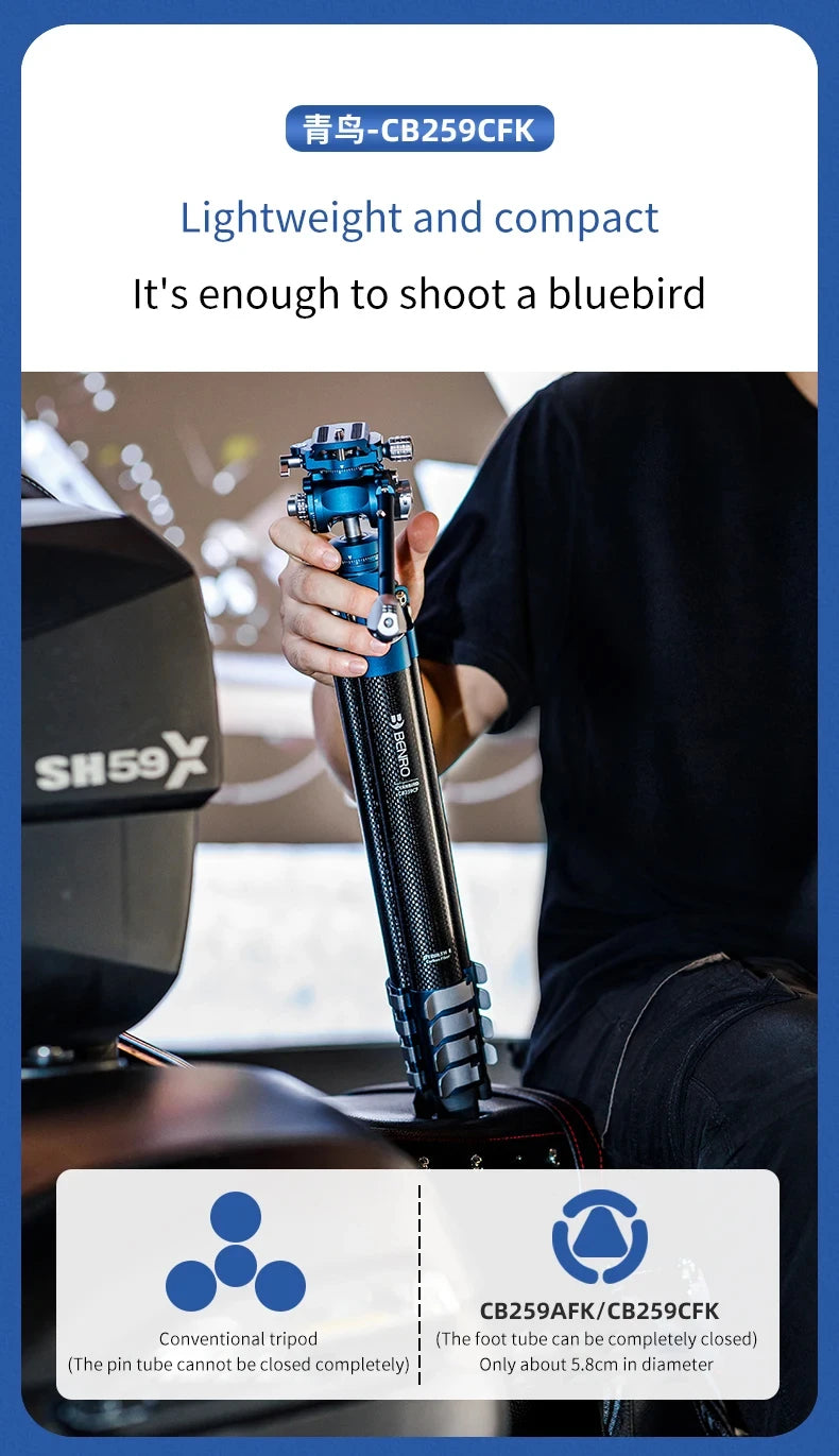 Benro CyanBird Blue bird Carbon Fiber Tripod CB259AFK/CFK/258 Camera SLR Stand Aluminum head Micro Single Handle hold W/FS20PRO