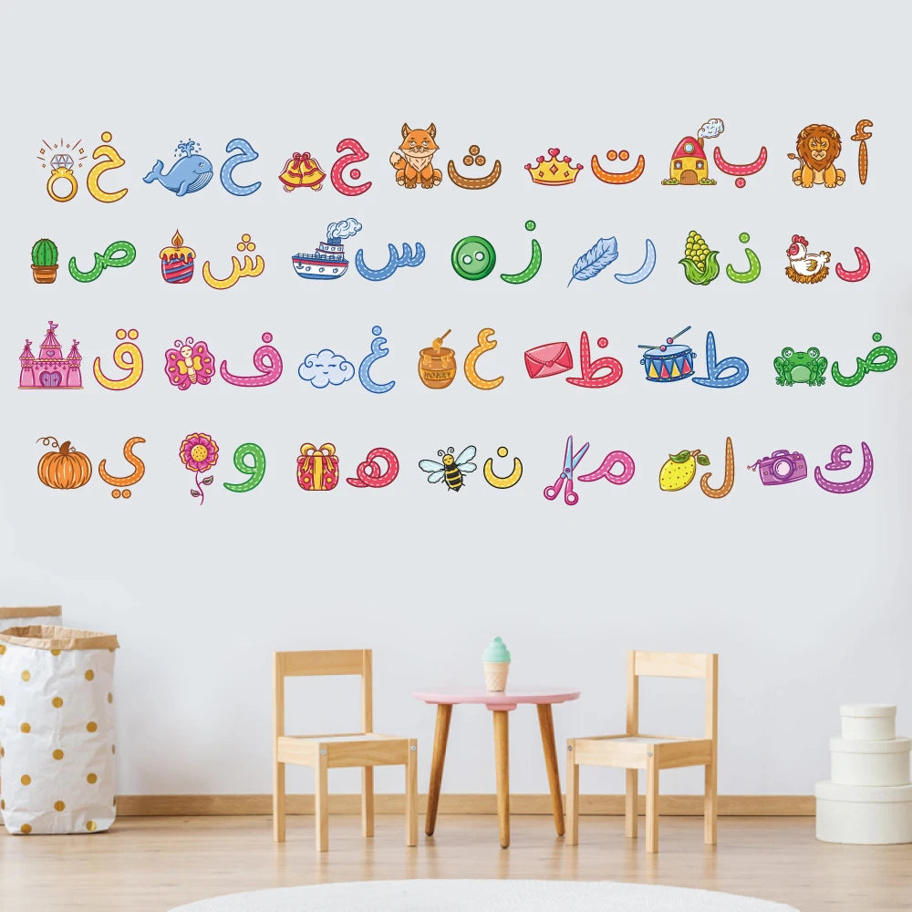 cartoon islamic alphabet wall sticker for kids room school nursery eductional arabic wall decal