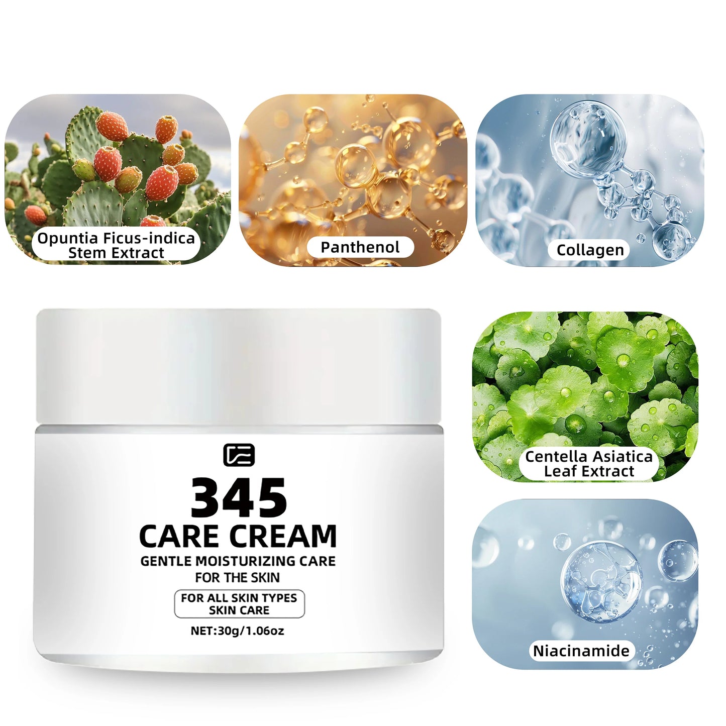 345 CARE CREAM: Collagen & Niacinamide Moisturizer - Daily Hydrating, Firming & Even skin tone Face Cream for All Skin Types