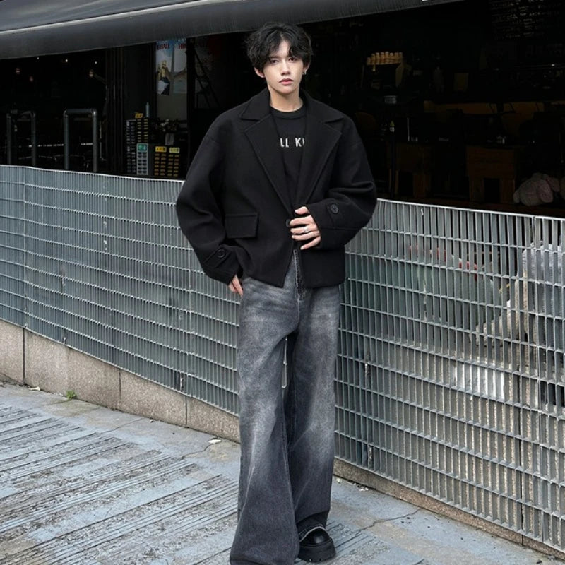 High-end British Style Sle Ort Suit Woolen Jacket Men's Autumn Winter High Sensation Cool Korean Sle Coats Jaet Outerwear Unisex