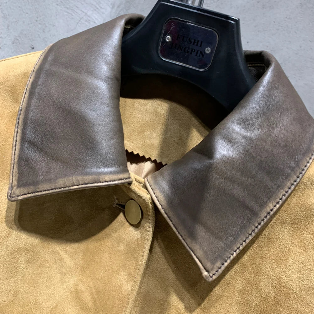 Suede Leather Blouson Women Winter Genuine Sheep Leather Coat Luxury Autumn Suede Blouse Lin24