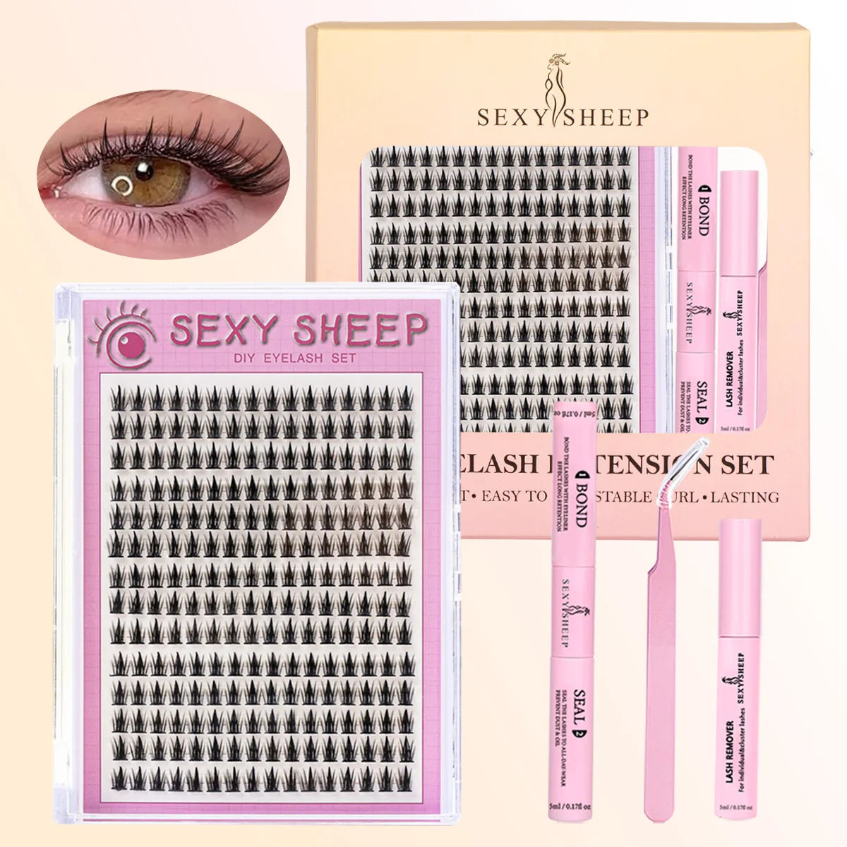 Eyelash Clusters Kit Reusable Soft Eyelash Extension With Bond&Seal Lash Tweezers Glue Remover Full Makeup Tool