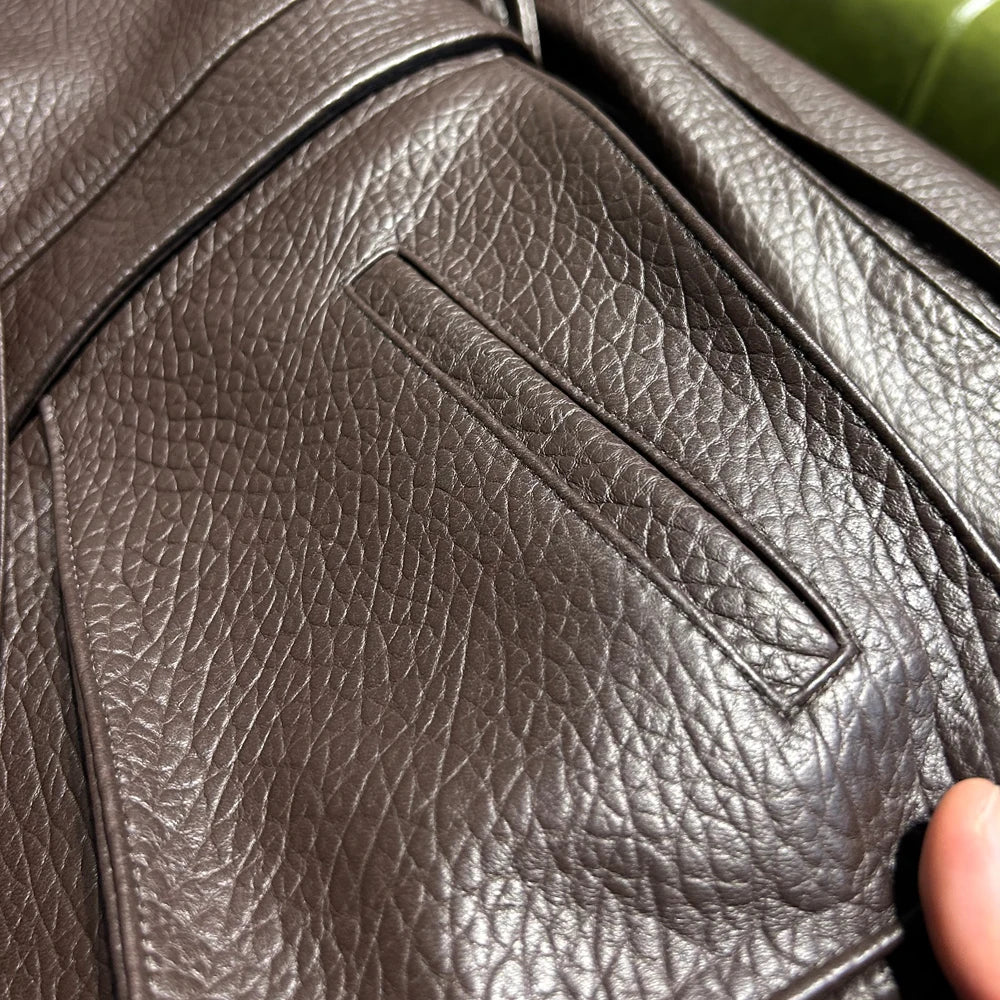 Oversized Brown Grained Letaher Jackets Women Genuine Jacket Sheep Leather Autumn Bomber Leather Jackets