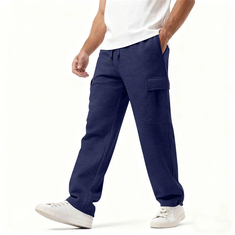 spring autumn Mens Sweatpants Straight Joggers Sports Streetwear Multi-pocket Pants Loose Drawstring casual Long Pants Men