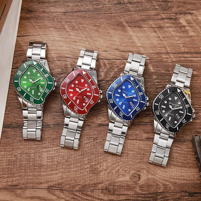 2026 New Watch for Men Unusual Conceptual Reloj Crash Melting Twist Shaped Case Quartz Wristwatch Male Man Rhombic Green Clock