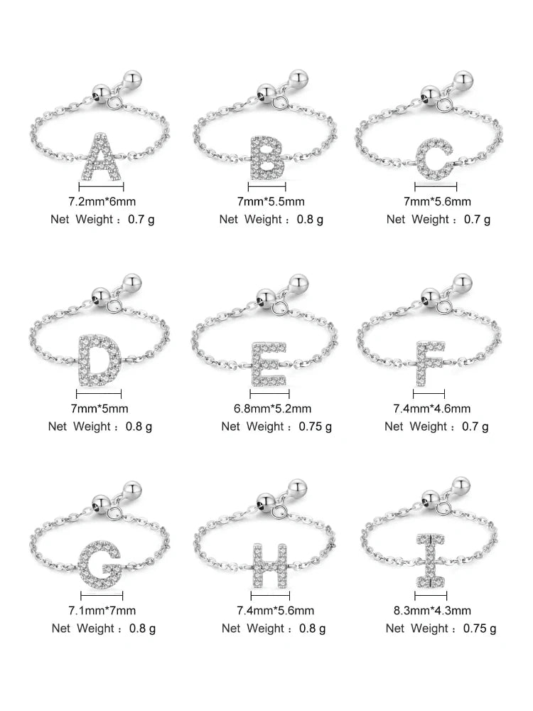 925 Sterling Silver Fashion Letter Chain Adjustable Full Zircon Ring For Women Party Personalized High Quality Fine Jewelry