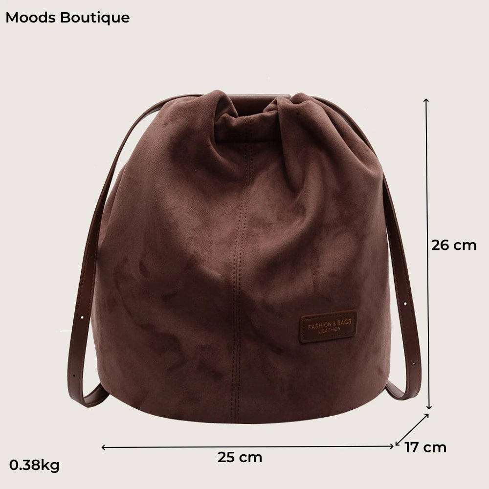 2024 Latest Women Fashion Backpacks Drawstring Bucket Shoulder Bags Soft Suede Large Capacity Rucksack For Travelling Shopping