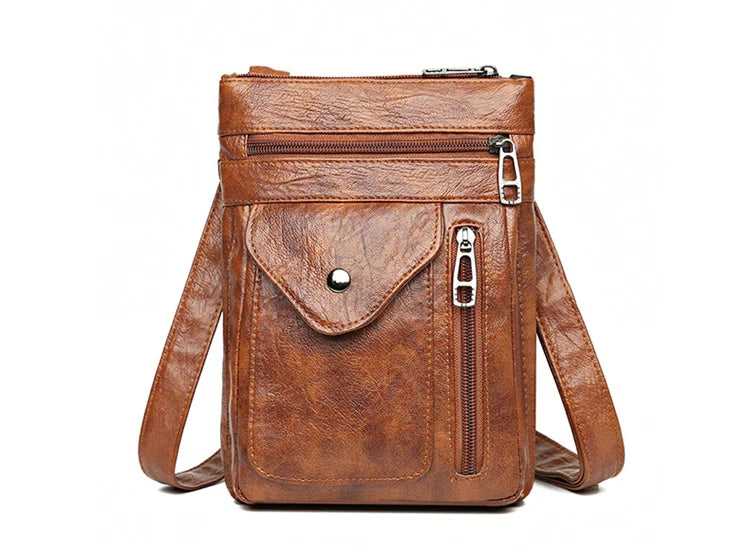 Ladies' soft leather shoulder bag, mobile phone bag, layered bag, mailman, one shoulder luxury designer, ladies' handbag, wallet