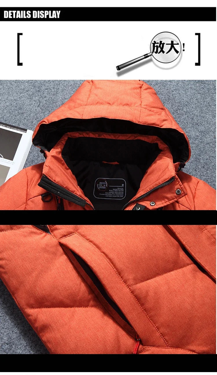 -20 Degree Winter Down Coat Men White Duck Down Parkas Jacket Mens Thick Warm Snow Parka Jacket Overcoat Windbreaker Warm Parkas