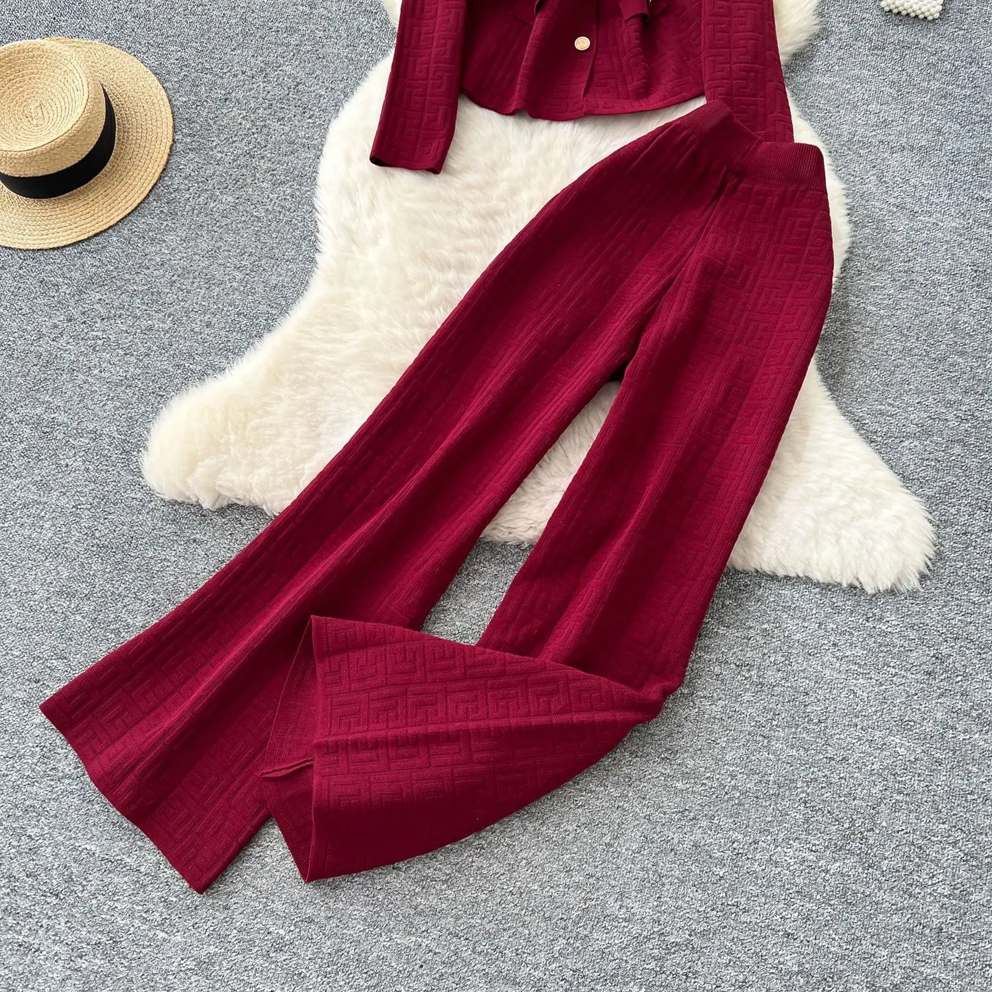 Pant Set Women Two Piece Sets Turn Down Collar Full Sleeve Tops Wide Leg Long Pants High Elastic Waist Y2k Streetwear Elegant