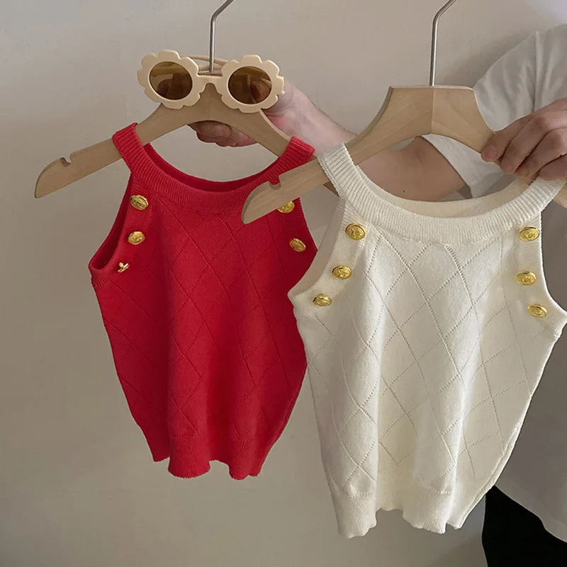 Summer Set Top 2024 New Girls Design Tank Top Flower Short Skirt Set Baby Girl Sweet Cute Temperament Clothes