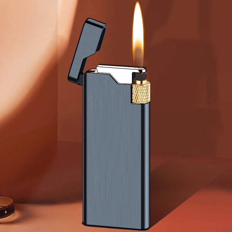 New Personality Portable Metal Slender Wheel Lighter Butane Gas Open Flame Lighter Mini Cigarette Lighter Gadget Men's Gift