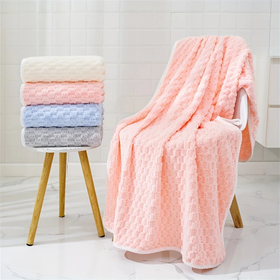 70x140cm Bath Towels Coral Fleece Ultra Absorbent Waffle Weave Soft Absorption Quick Dry Polyester Spa Gym Towels Unscented