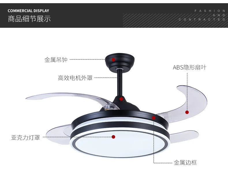 Retractable ceiling fan Air purifying led light celling fan modern bedroom smart remote control large hotel ceiling fan