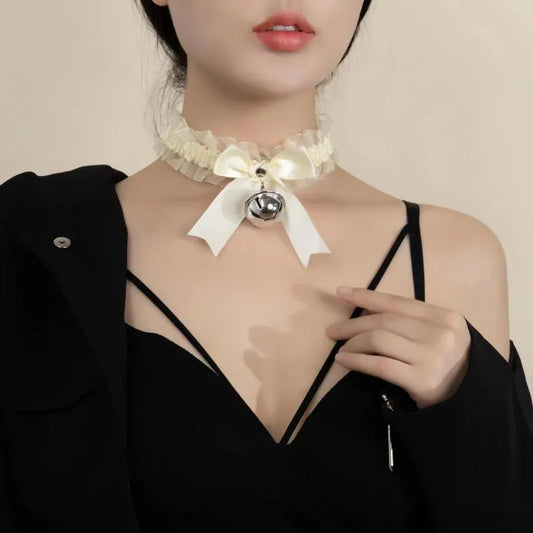 Japanese Bow Lace Lace Bell Necklace Choker Collarbone Neck Accessory Sexy Sweet Soft Girl Neck Strap Cos Maid Collar