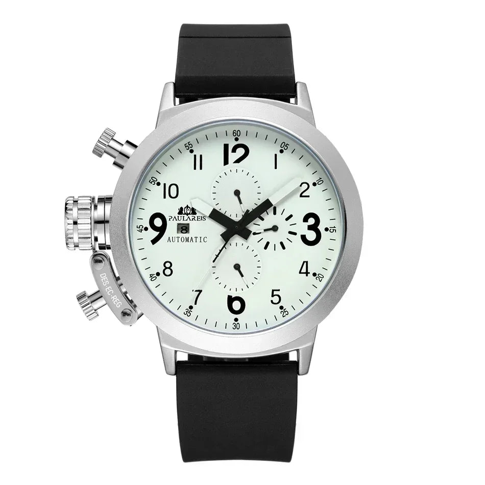 Automatic Watches for Men Mechanical Self Wind Rubber Boat Case Orange Blue Yellow Grey Fashion U Left Hand Reloj Hombre Baratos