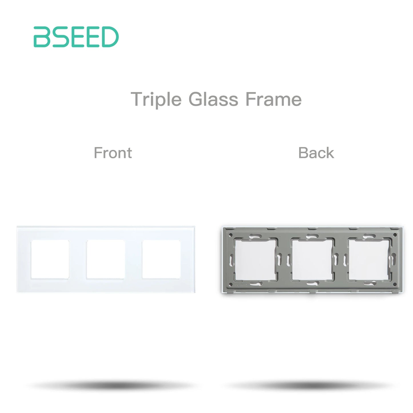 BSEED Only Glass Frame Panel Single Double Frames Wall Socket Triple Four Frames DIY Part with Metal Frames White Black Golden